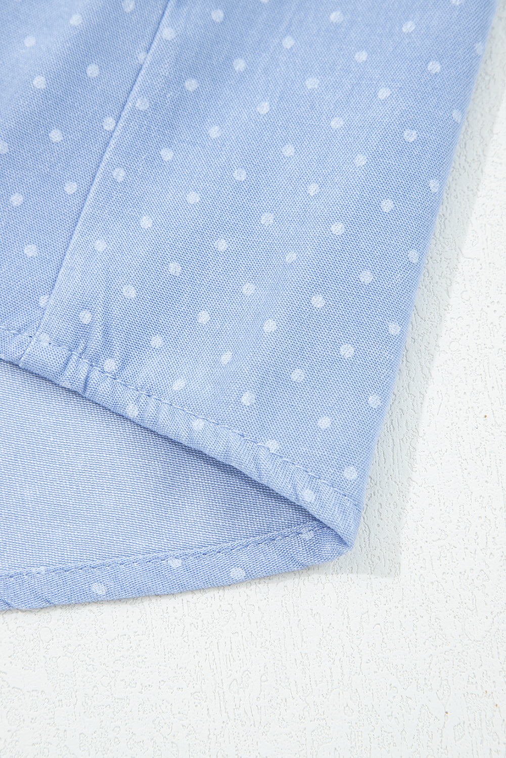 Beau Blue Lace Trim Patchwork Dotted Print Collared Denim Blouse-Tops/Blouses & Shirts-[Adult]-[Female]-2022 Online Blue Zone Planet