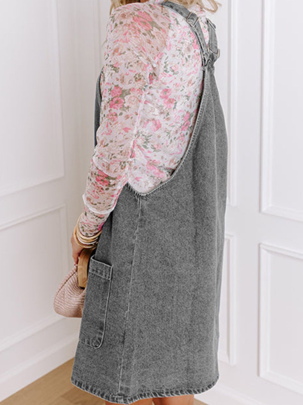 Blue Planet | Wide Strap Button Down Denim Overall Dress - Blue Blue Zone Planet Blue Planet | Wide Strap Button Down Denim Overall Dress - Blue Blue Zone Planet