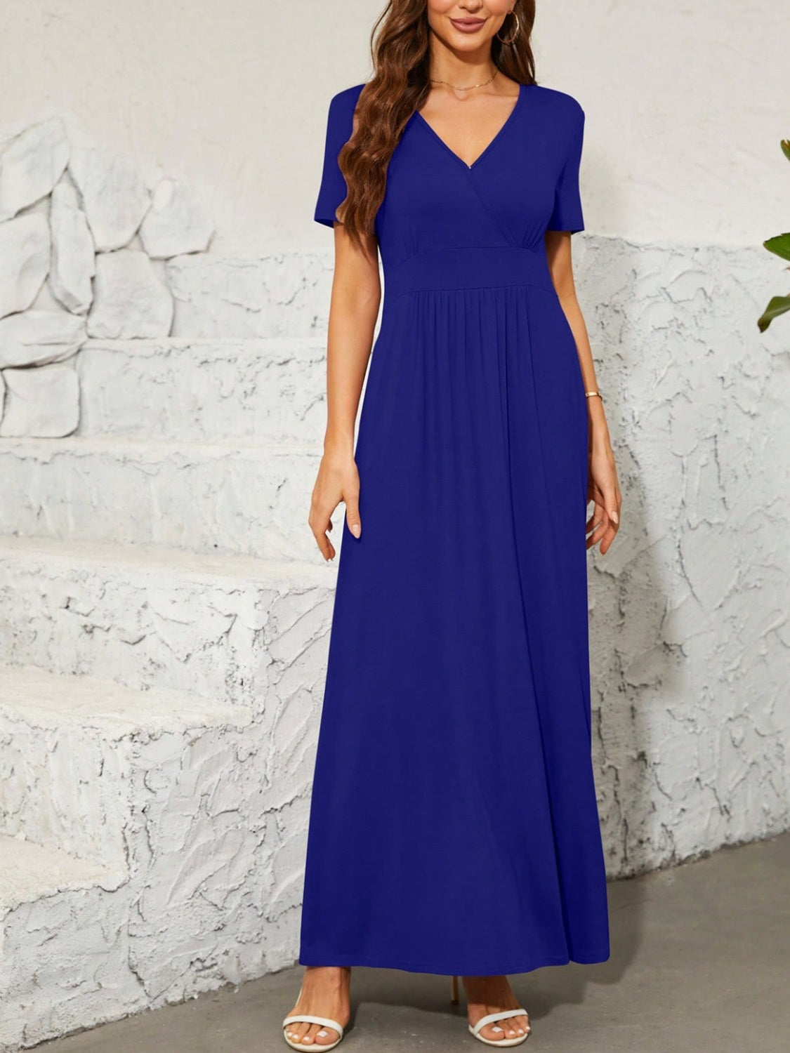 Surplice Short Sleeve Maxi Dress-TOPS / DRESSES-[Adult]-[Female]-2022 Online Blue Zone Planet