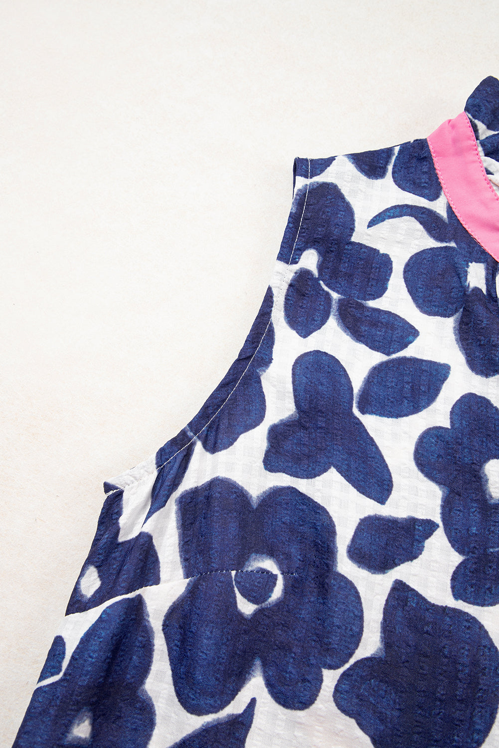 Blue Floral Sleeveless Colorblock Notched V Neck Mini Dress-TOPS / DRESSES-[Adult]-[Female]-2022 Online Blue Zone Planet