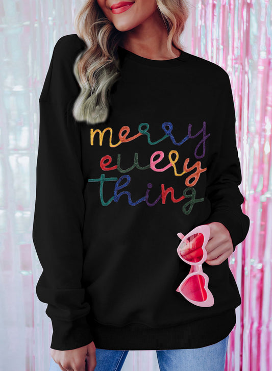 Black Merry Every Thing Tinsel Slogan Sweatshirt-Tops/Sweatshirts & Hoodies-[Adult]-[Female]-Black-S-2022 Online Blue Zone Planet