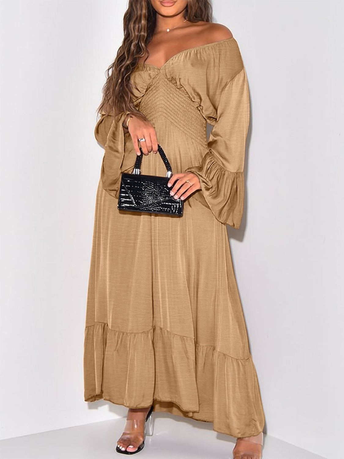 Smocked Flounce Sleeve Maxi Dress-TOPS / DRESSES-[Adult]-[Female]-2022 Online Blue Zone Planet