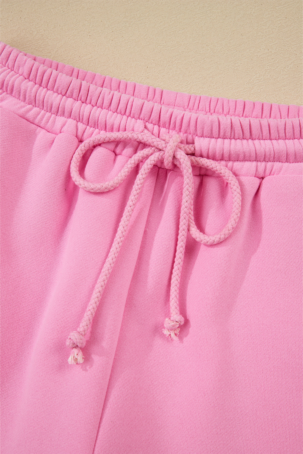 Strawberry Pink Color Block Pullover and Lace-up Elastic Waist Shorts Set-Two Piece Sets/Short Sets-[Adult]-[Female]-2022 Online Blue Zone Planet