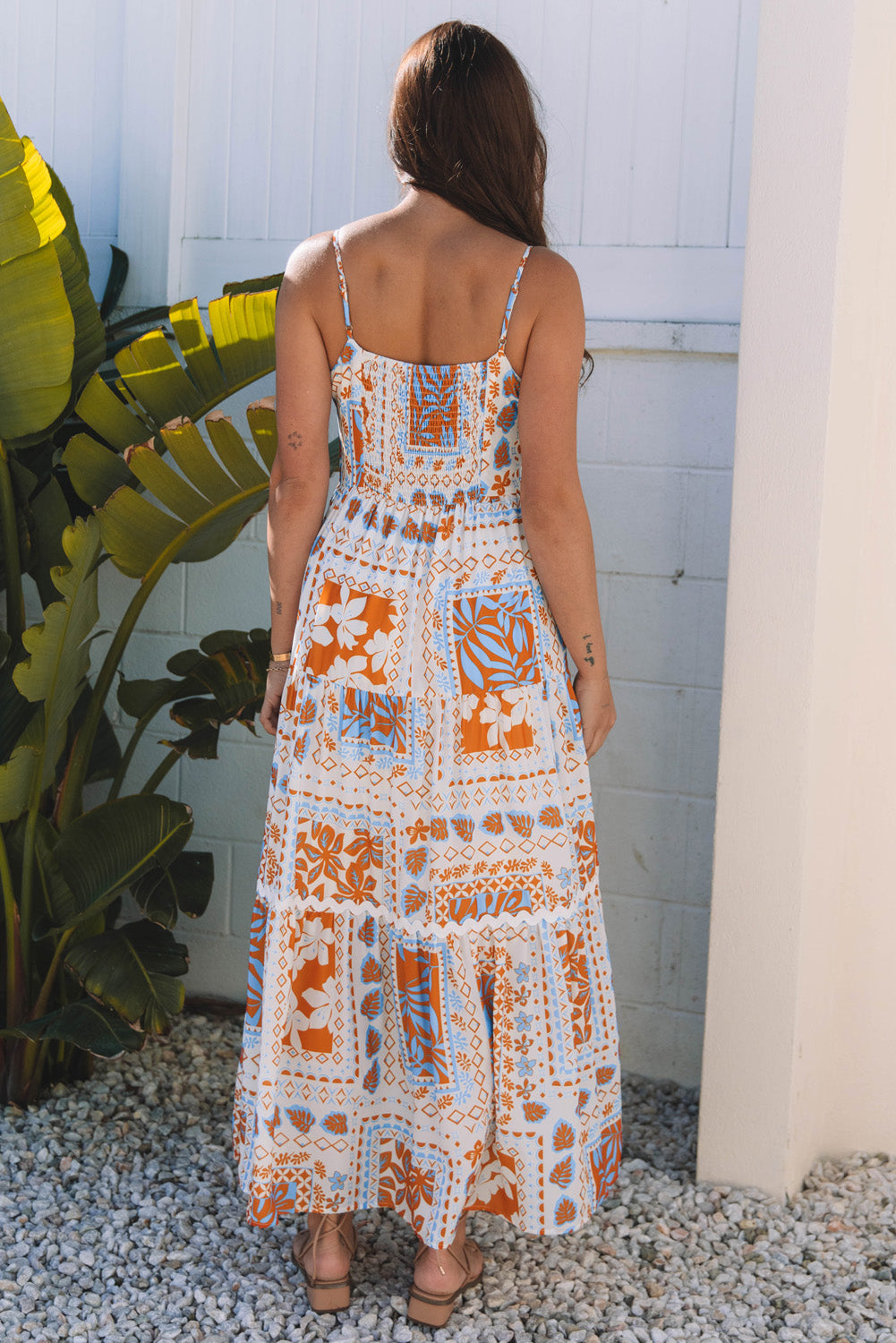 Orange Multi Printed Ricrac Trim Spaghetti Straps Maxi Dress-TOPS / DRESSES-[Adult]-[Female]-2022 Online Blue Zone Planet
