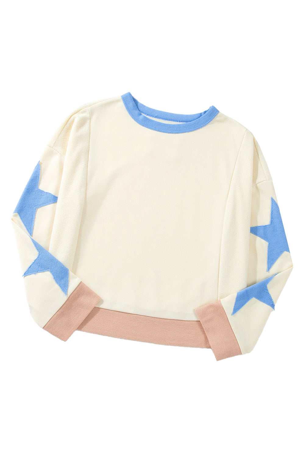 Parchment Star Patchwork Exposed Seam Oversized Sweatshirt-Sweatshirts & Hoodies-[Adult]-[Female]-2022 Online Blue Zone Planet