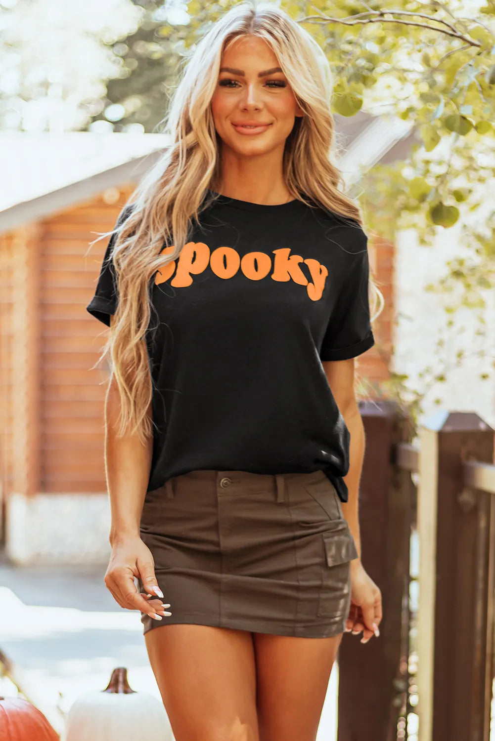 SPOOKY Round Neck Short Sleeve T-Shirt-TOPS / DRESSES-[Adult]-[Female]-2022 Online Blue Zone Planet