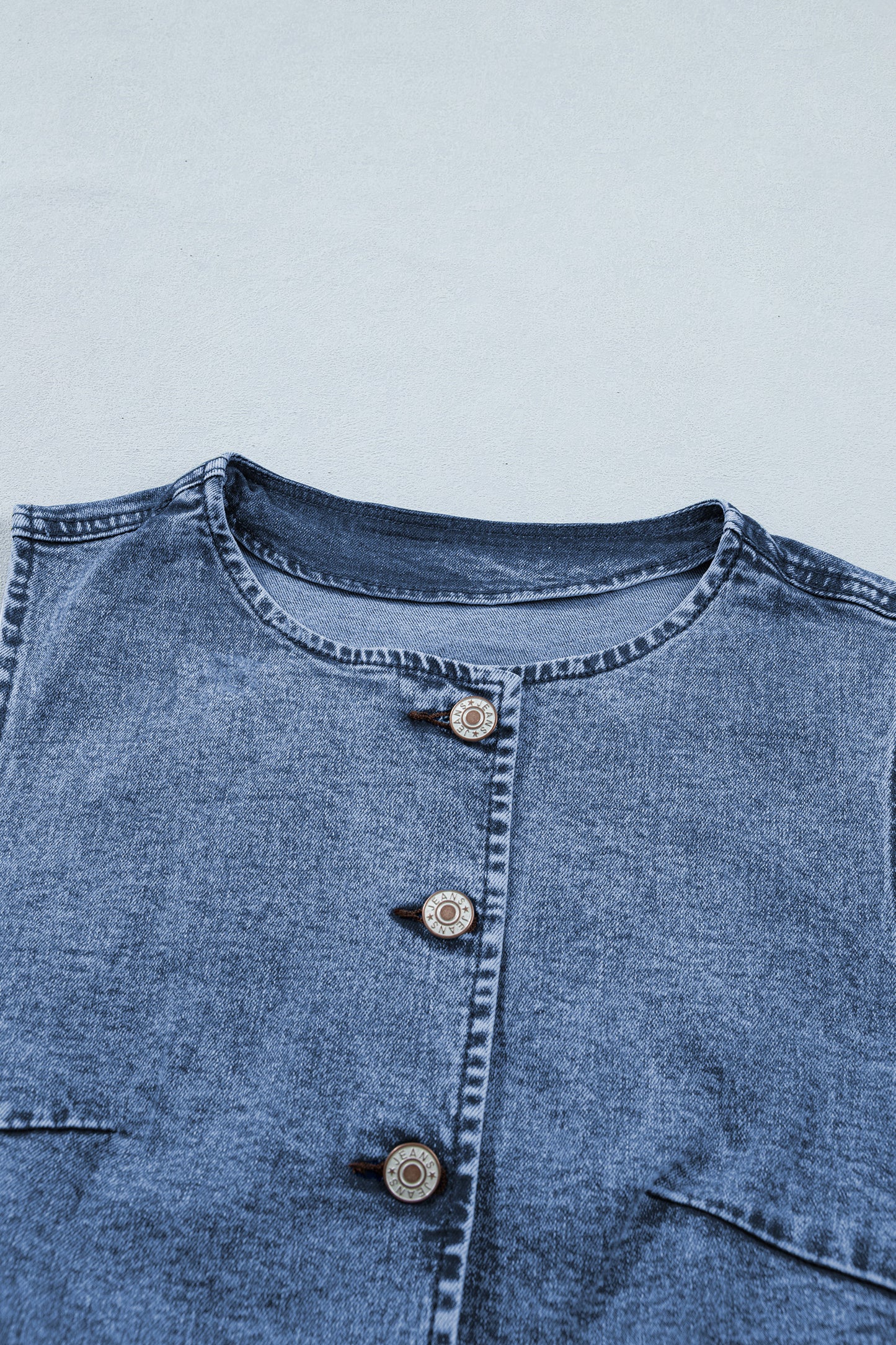 Ashleigh Blue Buttoned Front Slit Denim Vest-Outerwear/Vests-[Adult]-[Female]-2022 Online Blue Zone Planet
