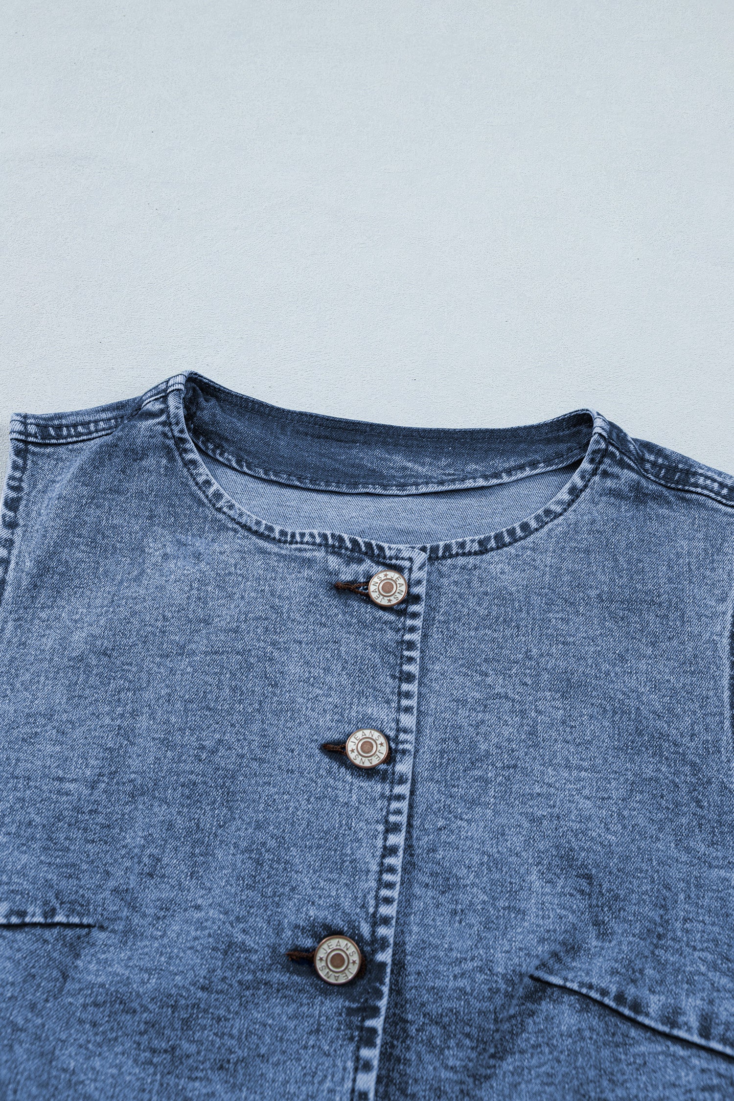 Ashleigh Blue Buttoned Front Slit Denim Vest-Outerwear/Vests-[Adult]-[Female]-2022 Online Blue Zone Planet