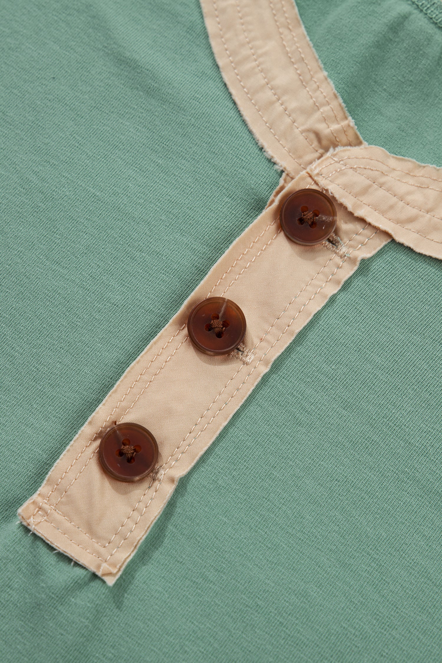Light Grey Raw Seam Color Block Detail Buttoned Henley Tee-Tops/Tops & Tees-[Adult]-[Female]-2022 Online Blue Zone Planet