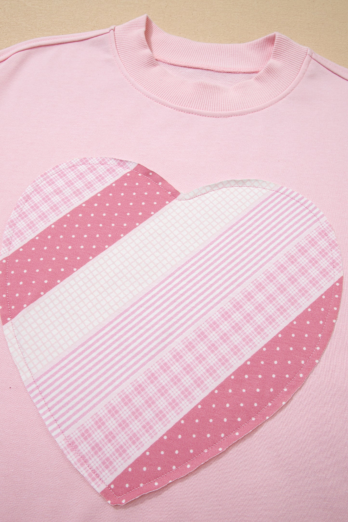 Light Pink Sweetheart Patchwork Oversize Sweatshirt-Tops/Sweatshirts & Hoodies-[Adult]-[Female]-2022 Online Blue Zone Planet