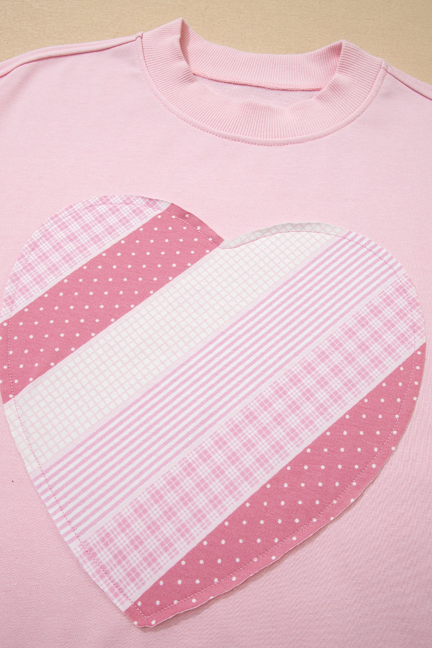 Light Pink Sweetheart Patchwork Oversize Sweatshirt-Tops/Sweatshirts & Hoodies-[Adult]-[Female]-2022 Online Blue Zone Planet
