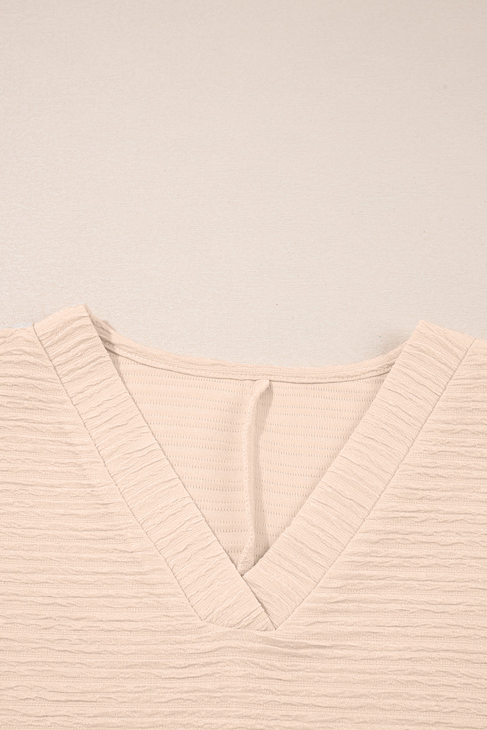 Apricot Textured V Neck T Shirt And Shorts Set-Two Piece Sets/Short Sets-[Adult]-[Female]-2022 Online Blue Zone Planet
