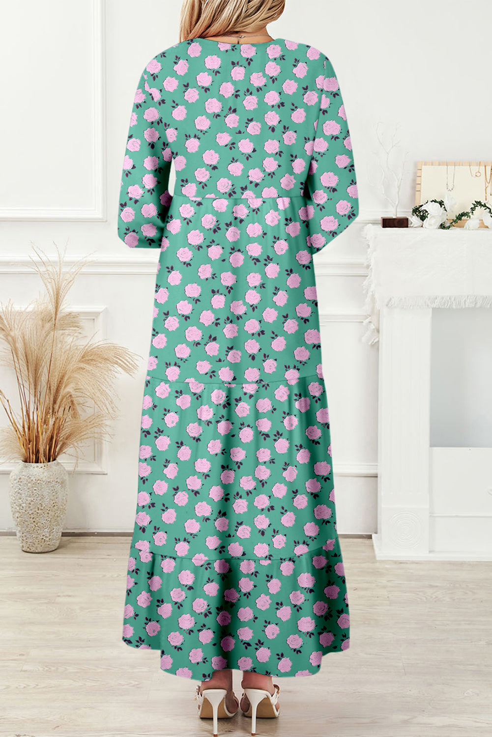 Green Boho Printed Half Sleeve Maxi Dress-Dresses/Maxi Dresses-[Adult]-[Female]-2022 Online Blue Zone Planet