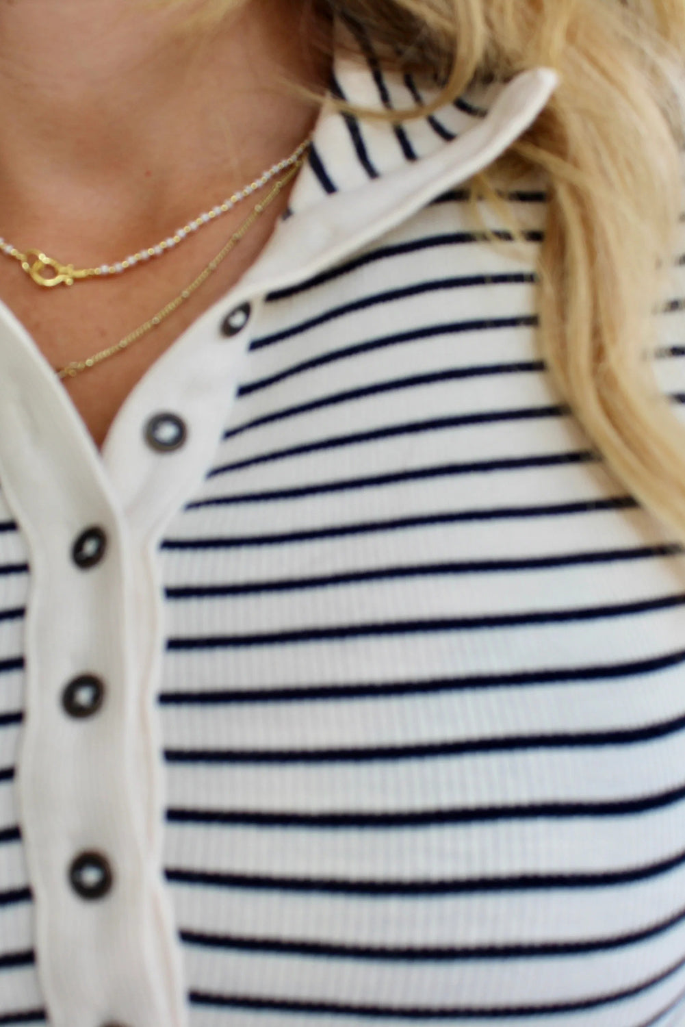 Black Stripe Ribbed Knit Half Button Long Sleeve Slim Top-Tops/Long Sleeve Tops-[Adult]-[Female]-2022 Online Blue Zone Planet