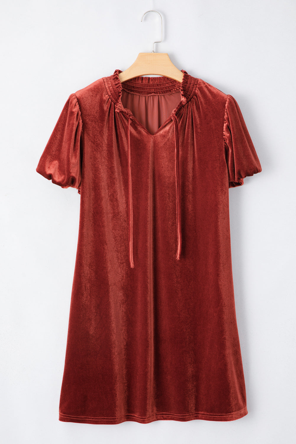 Cinnamon Velvet Smocked Neckline Puff Sleeve Shift Mini Dress - Blue Cinnamon / M / 95%Polyester+5%Elastane by Blue Zone Planet Cinnamon Velvet Smocked Neckline Puff Sleeve Shift Mini Dress - Blue Cinnamon / M / 95%Polyester+5%Elastane by Blue Zone Planet