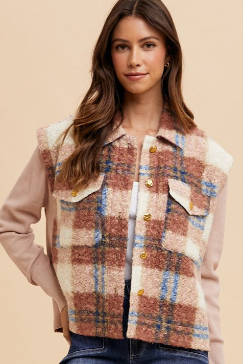 Blue Zone Planet | Annie Wear Faux Fur Plaid Button Up Jacket-TOPS / DRESSES-[Adult]-[Female]-Brown-S-2022 Online Blue Zone Planet