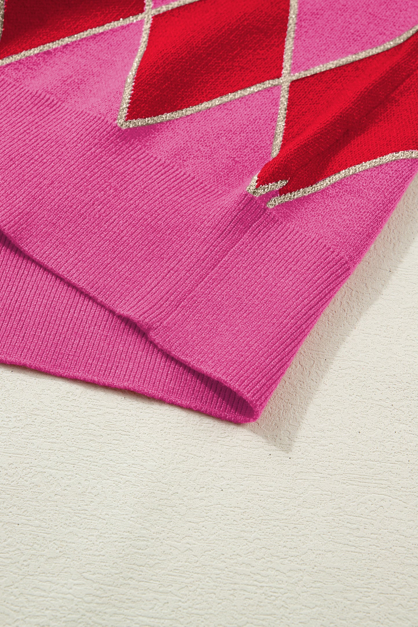 Rose Glitter Trim Rhombus Pattern Knit Sweater Vest