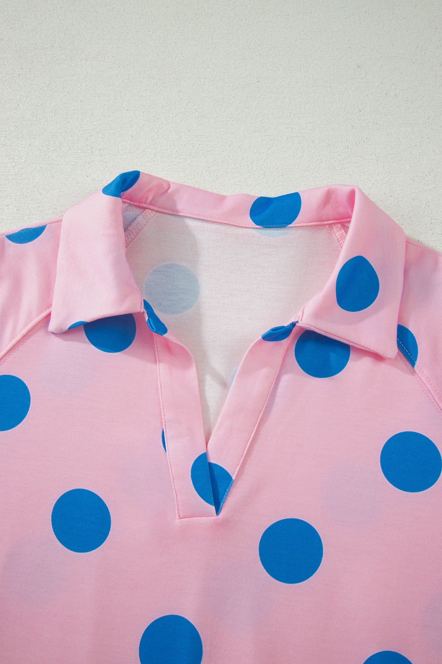 Beige Polka Dot Print V Neck Tee Short Set-Two Piece Sets/Short Sets-[Adult]-[Female]-2022 Online Blue Zone Planet