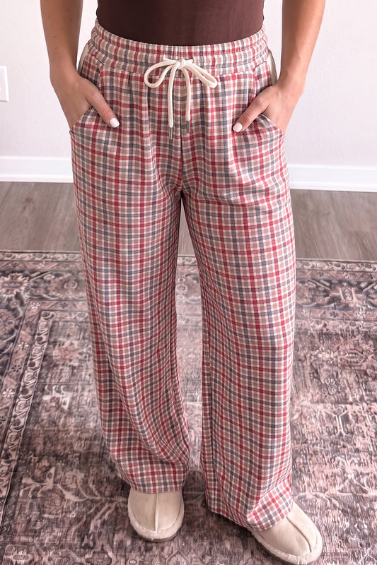 Multicolour Festive Plaid Drawstring Elastic Waist Pants-Bottoms/Pants & Culotte-[Adult]-[Female]-Multicolour-S-2022 Online Blue Zone Planet