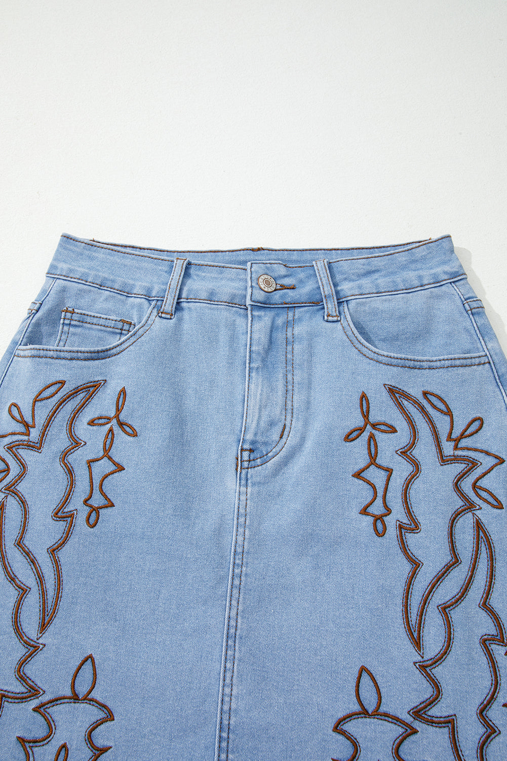 Beau Blue Western Embroidered Denim Mini Skirt-Bottoms/Skirts & Petticoat-[Adult]-[Female]-2022 Online Blue Zone Planet