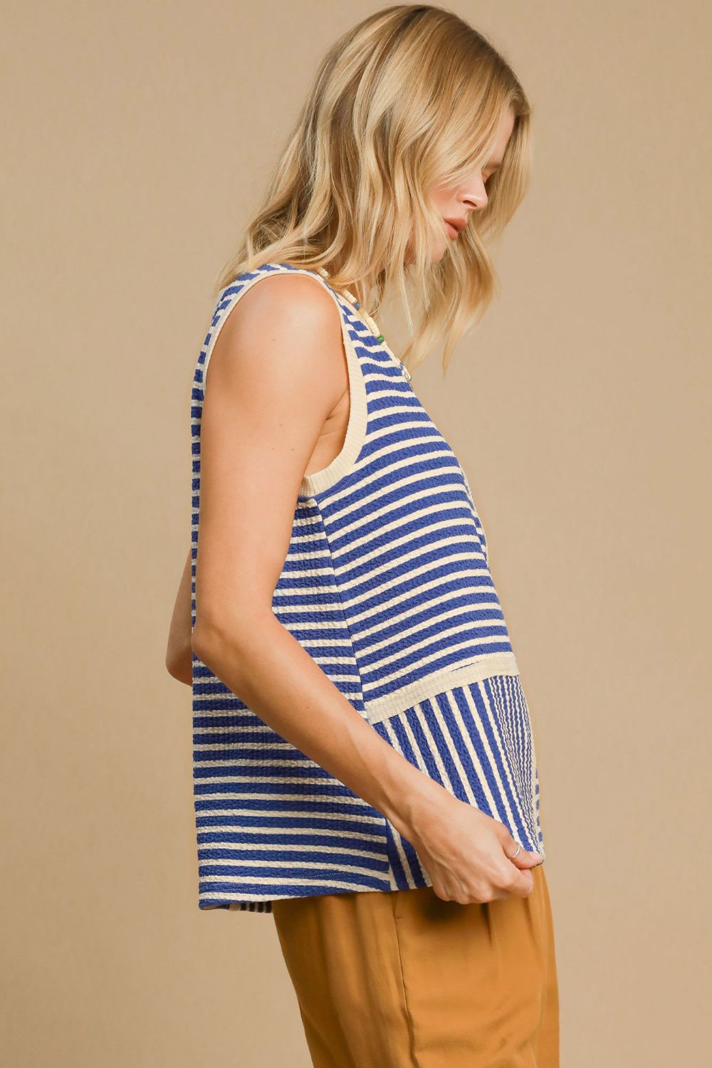 Umgee Round Neck Texture Striped Tank-TOPS / DRESSES-[Adult]-[Female]-2022 Online Blue Zone Planet