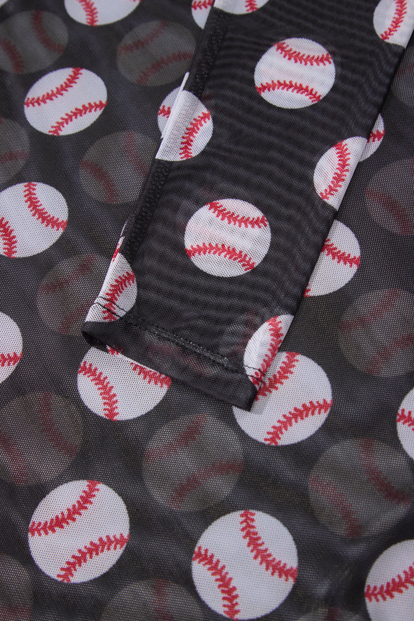 Black Baseball Game Day Sheer Mesh Long Sleeve Top-Tops/Long Sleeve Tops-[Adult]-[Female]-2022 Online Blue Zone Planet