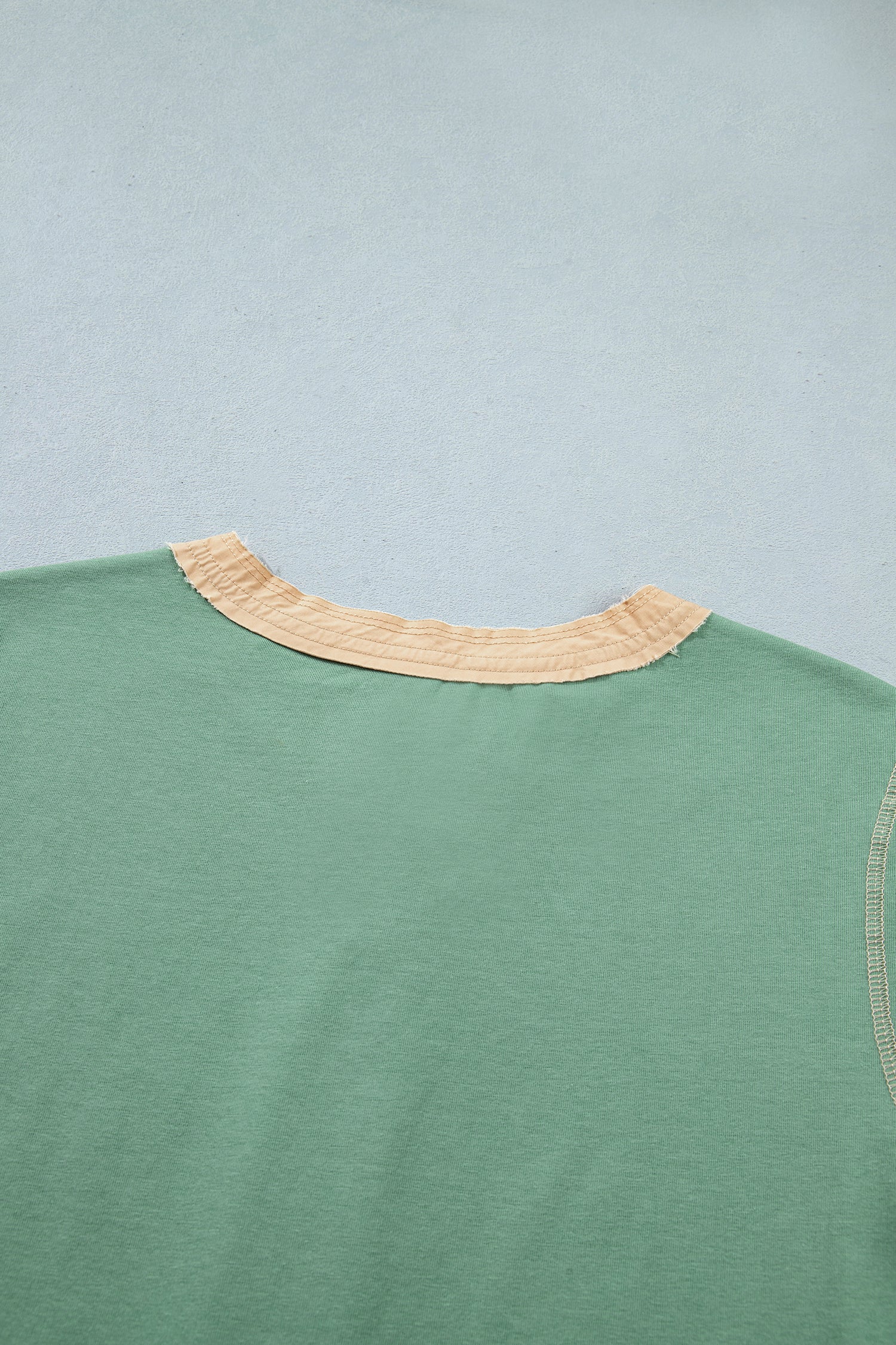 Light Grey Raw Seam Color Block Detail Buttoned Henley Tee-Tops/Tops & Tees-[Adult]-[Female]-2022 Online Blue Zone Planet