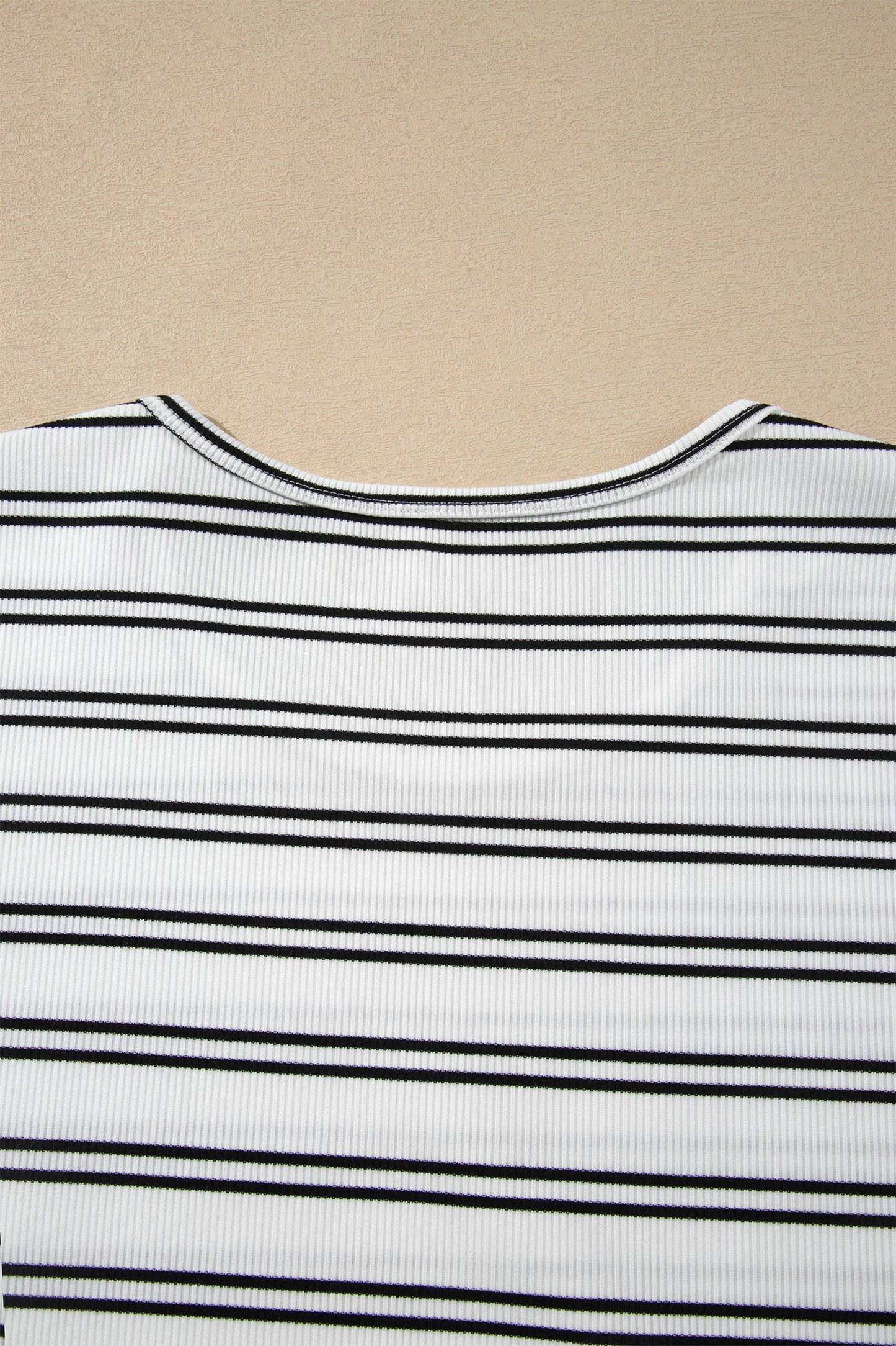 Beige Stripe Ribbed Knit Round Neck Long Sleeve Top-Tops/Long Sleeve Tops-[Adult]-[Female]-2022 Online Blue Zone Planet