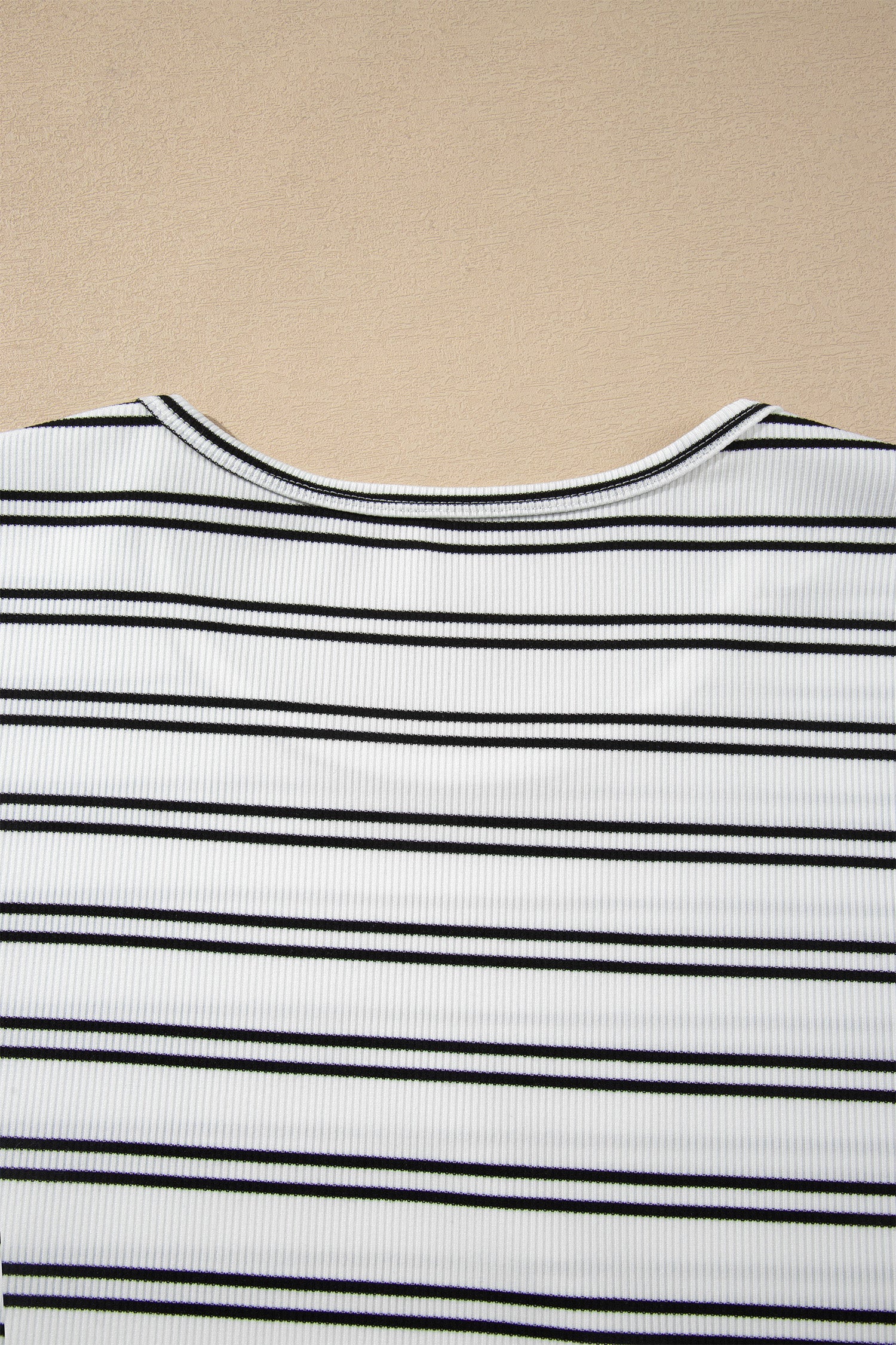 Beige Stripe Ribbed Knit Round Neck Long Sleeve Top-Tops/Long Sleeve Tops-[Adult]-[Female]-2022 Online Blue Zone Planet