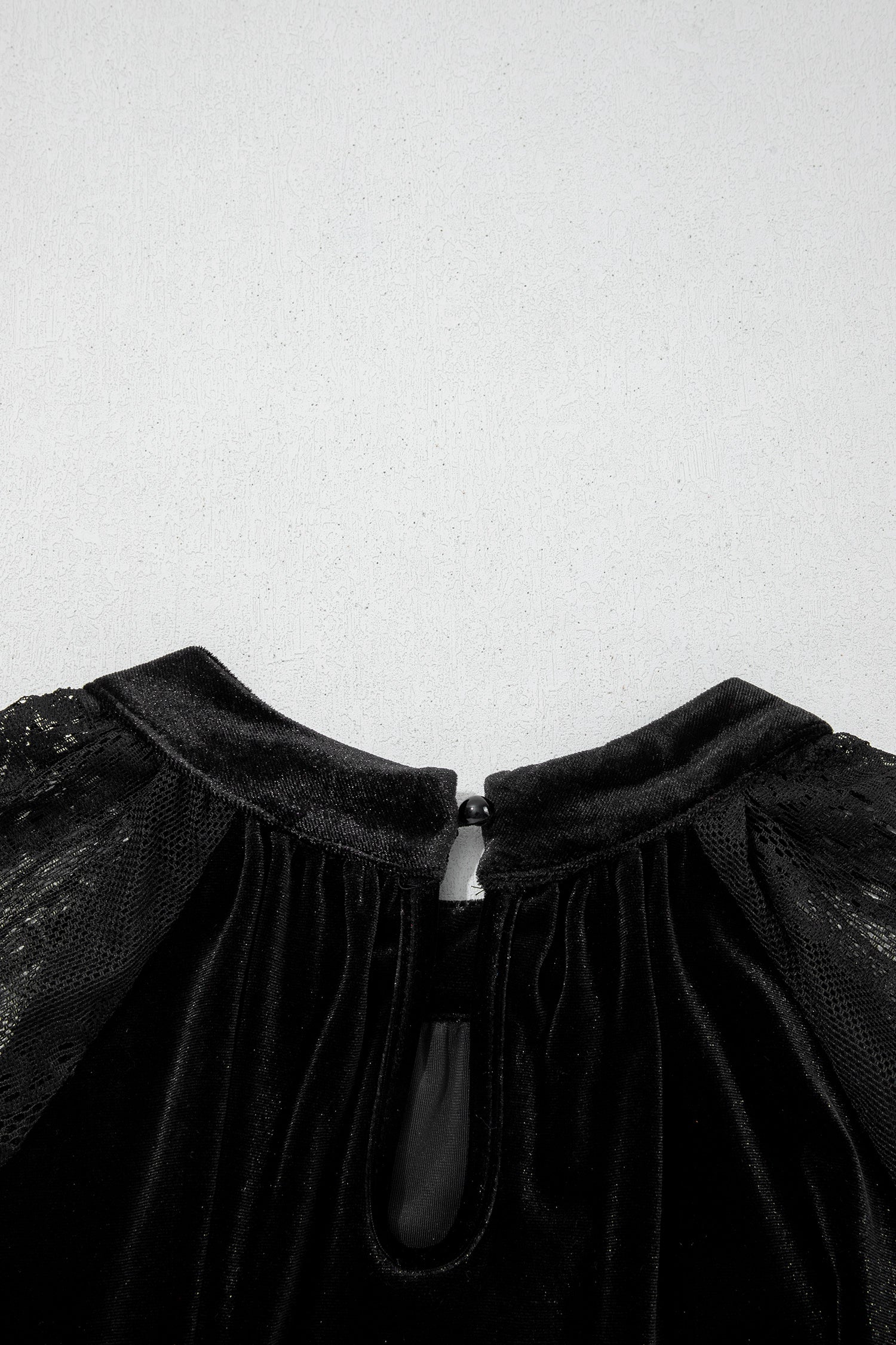 Color Black Solid Color Sheer Lace Long Sleeve Patchwork Stand Neck Velvet Blouse-Tops/Blouses & Shirts-[Adult]-[Female]-2022 Online Blue Zone Planet