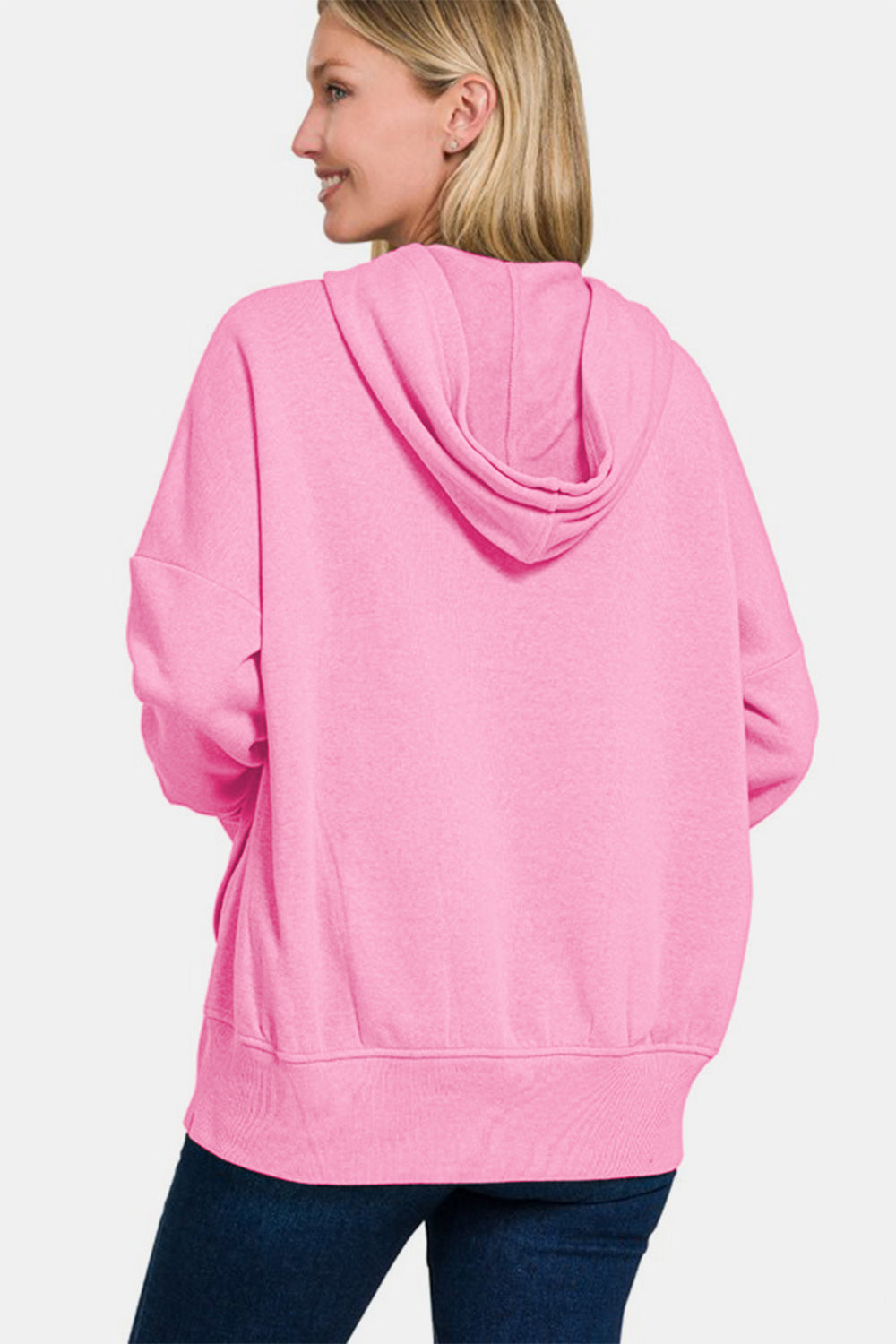 Blue Zone Planet | Zenana Half Snap Long Sleeve Hoodie with Kangaroo Pocket-Tops / Dresses-[Adult]-[Female]-2022 Online Blue Zone Planet