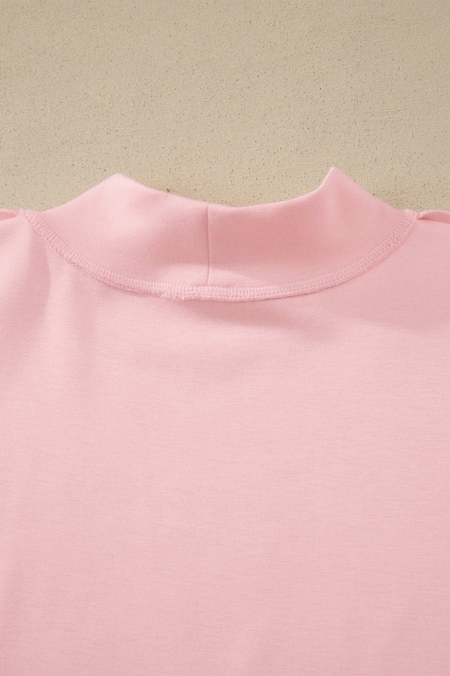Light Pink Solid Color Exposed Seam Mock Neck Oversize Tee Casual Shorts 2pcs Outfit-Two Piece Sets/Short Sets-[Adult]-[Female]-2022 Online Blue Zone Planet