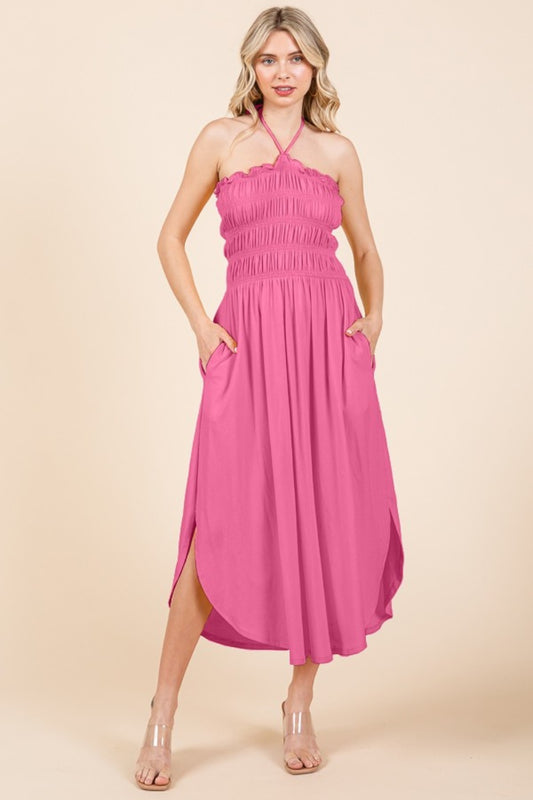 Culture Code Tie Back Shirring Dress with Pockets-TOPS / DRESSES-[Adult]-[Female]-Flamingo Pink-S-2022 Online Blue Zone Planet