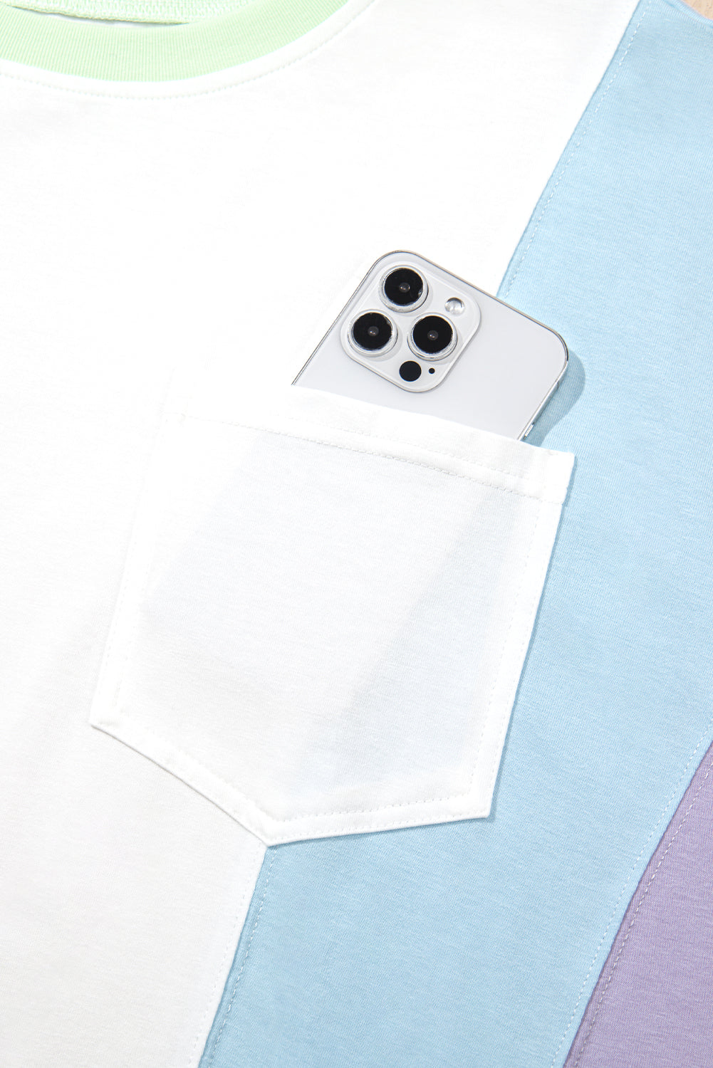 White Color Block Patchwork Half Sleeve Oversized T Shirt-Tops/Tops & Tees-[Adult]-[Female]-2022 Online Blue Zone Planet