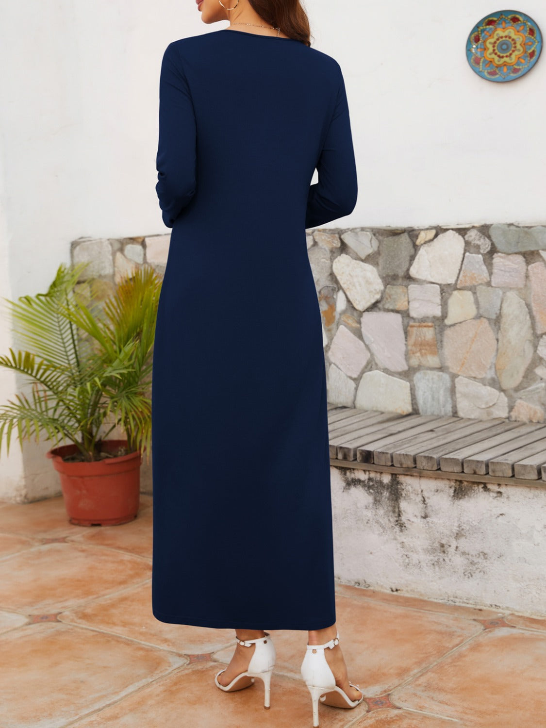 Twisted Round Neck Long Sleeve Dress-TOPS / DRESSES-[Adult]-[Female]-2022 Online Blue Zone Planet