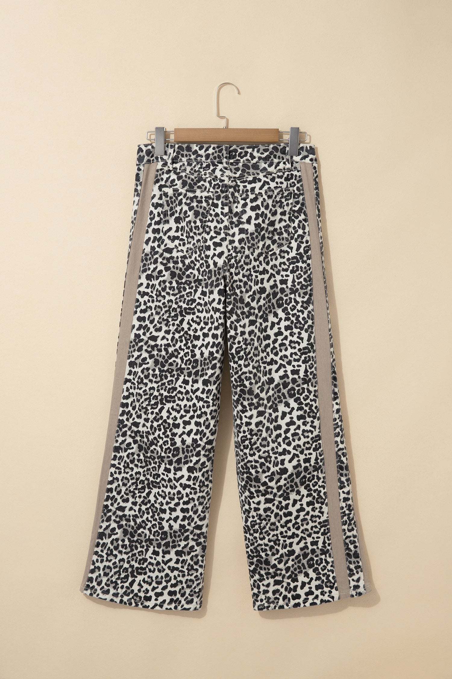 Khaki Leopard Print Drawstring Waist Straight Leg Jeans-Bottoms/Jeans-[Adult]-[Female]-2022 Online Blue Zone Planet