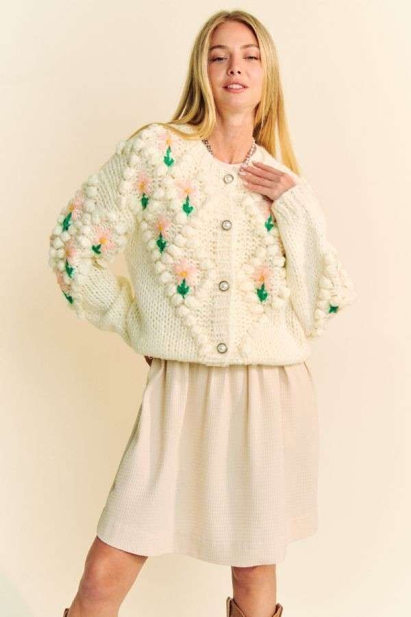 Davi & Dani Floral Pattern Button Down Cardigan-TOPS / DRESSES-[Adult]-[Female]-2022 Online Blue Zone Planet