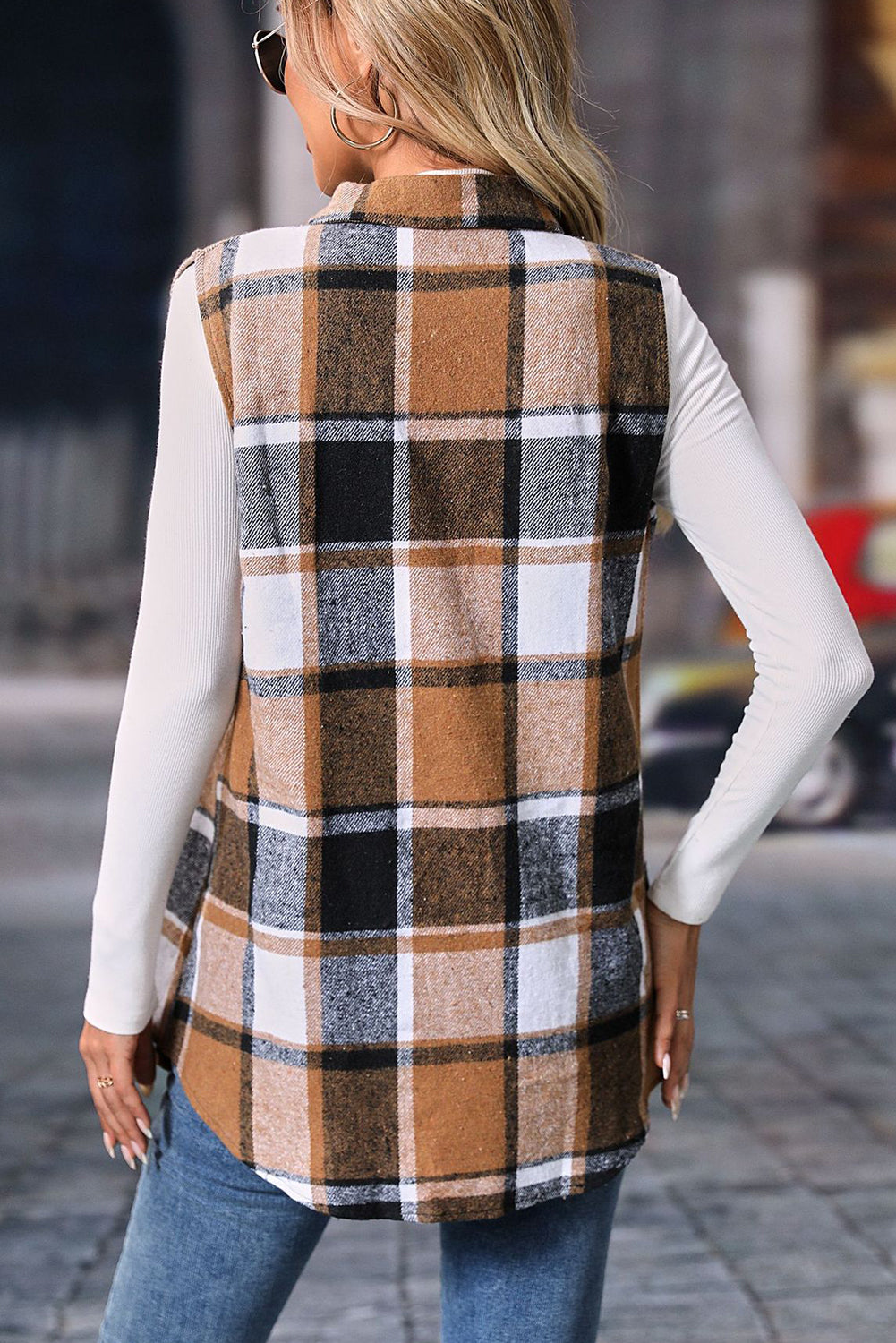 Straw Yellow Retro Plaid Button up Collared Vest-Outerwear/Vests-[Adult]-[Female]-2022 Online Blue Zone Planet