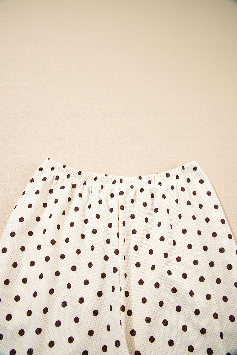 White Polka Dot Print Notched Neck Long Sleeve Top Drawstring Jogger Pants Waffle Knit Lounge Set-Loungewear & Sleepwear/Loungewear-[Adult]-[Female]-2022 Online Blue Zone Planet