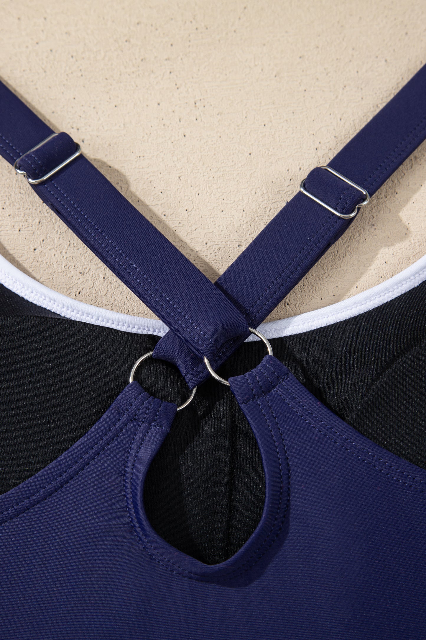 Navy Blue Contrast Edge Ruffled High Waist One Piece Swim Dress