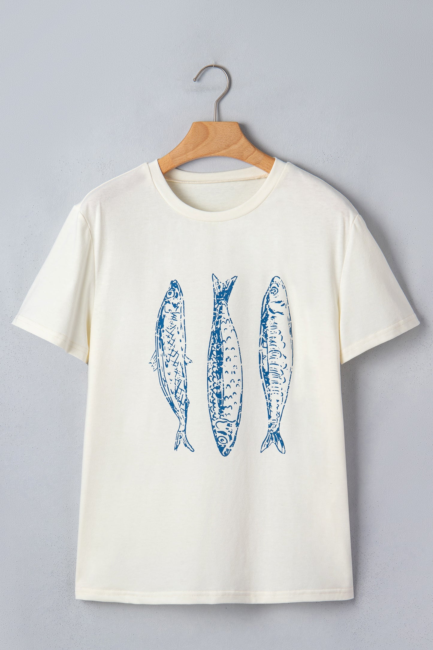 White Fish Print Short Sleeve Round Neck T Shirt-Tops/Tops & Tees-[Adult]-[Female]-2022 Online Blue Zone Planet