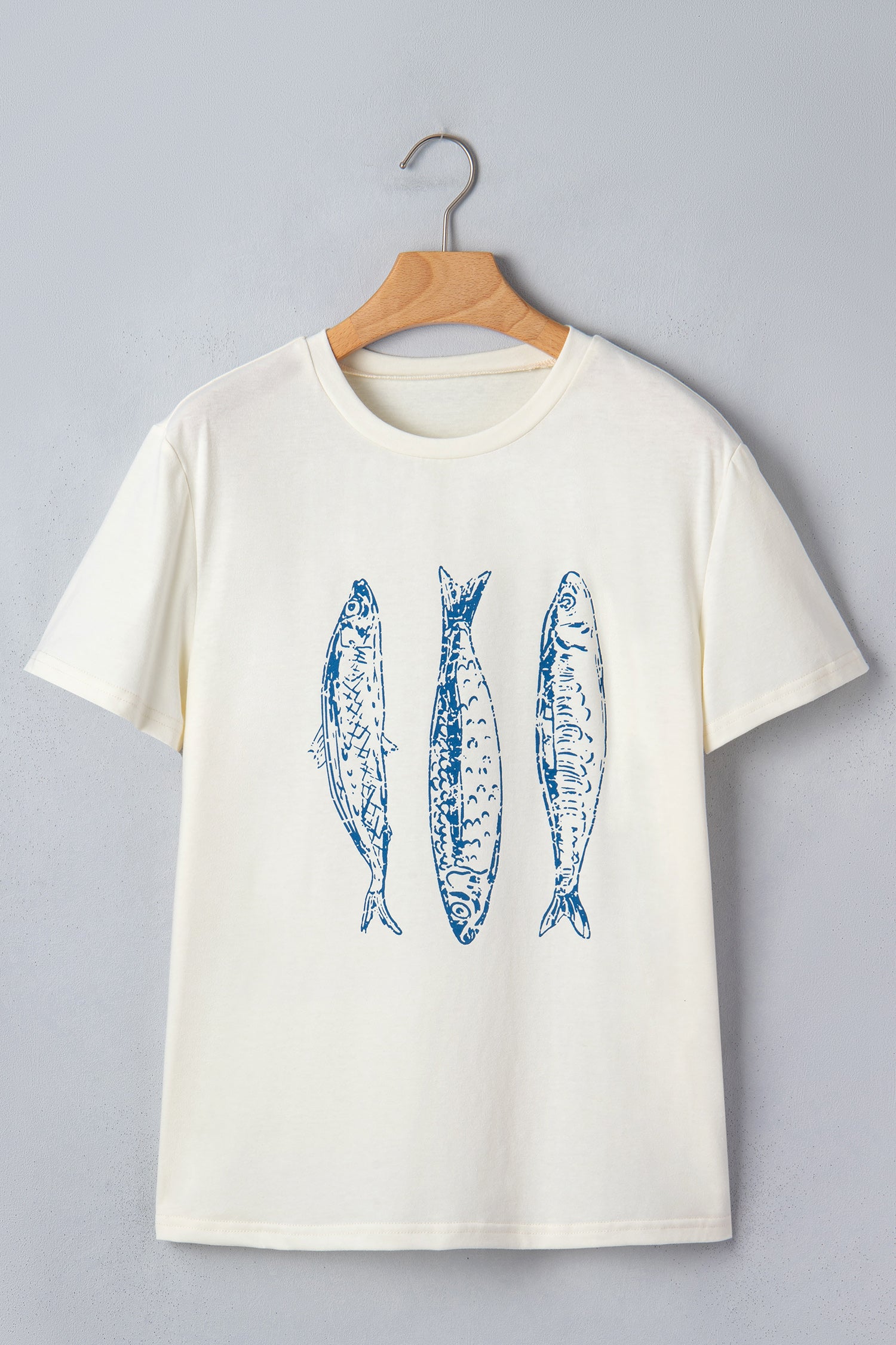 White Fish Print Short Sleeve Round Neck T Shirt-Tops/Tops & Tees-[Adult]-[Female]-2022 Online Blue Zone Planet
