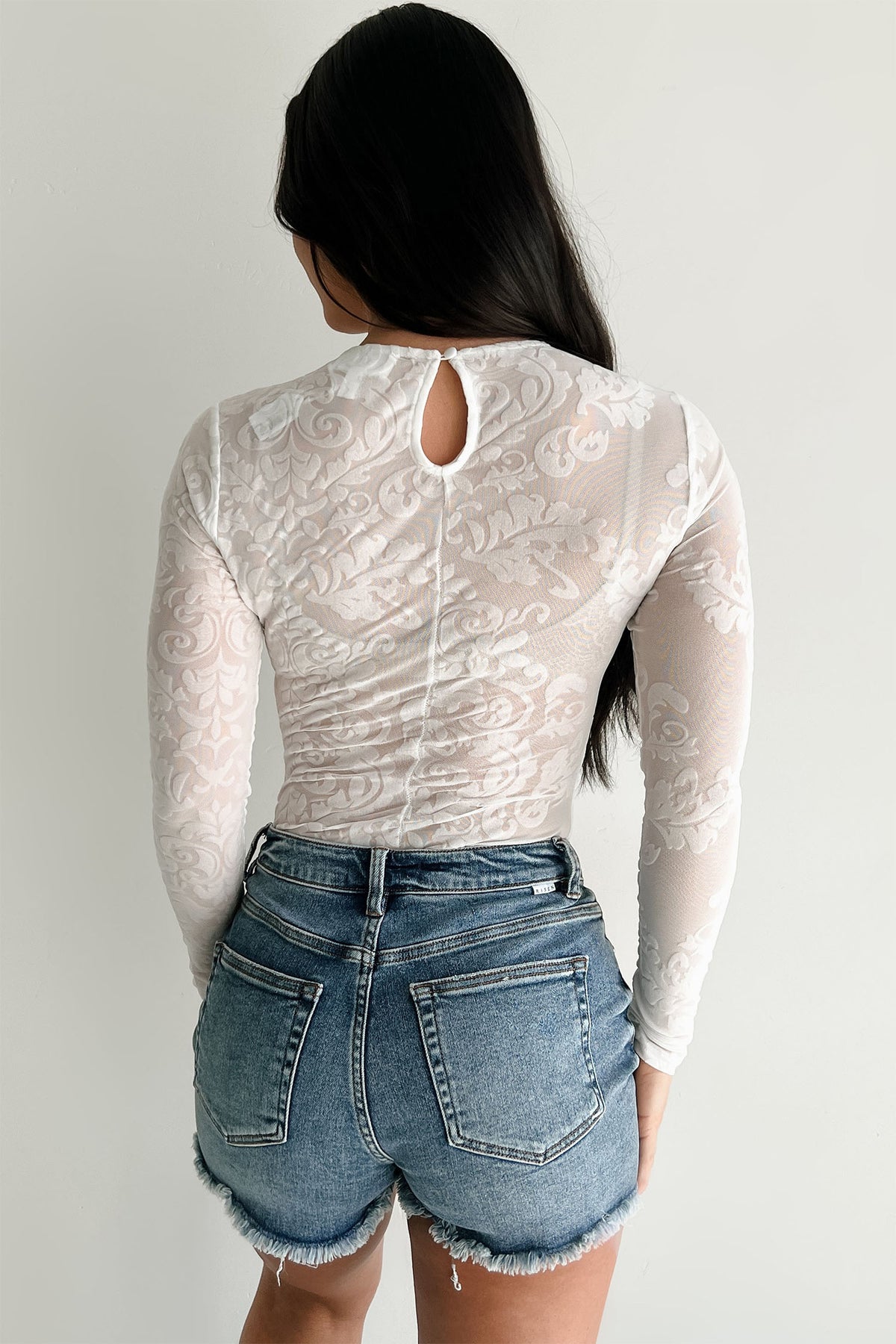 White Elegant Sheer Lace Long Sleeve Bodysuit-Tops/Bodysuits-[Adult]-[Female]-2022 Online Blue Zone Planet