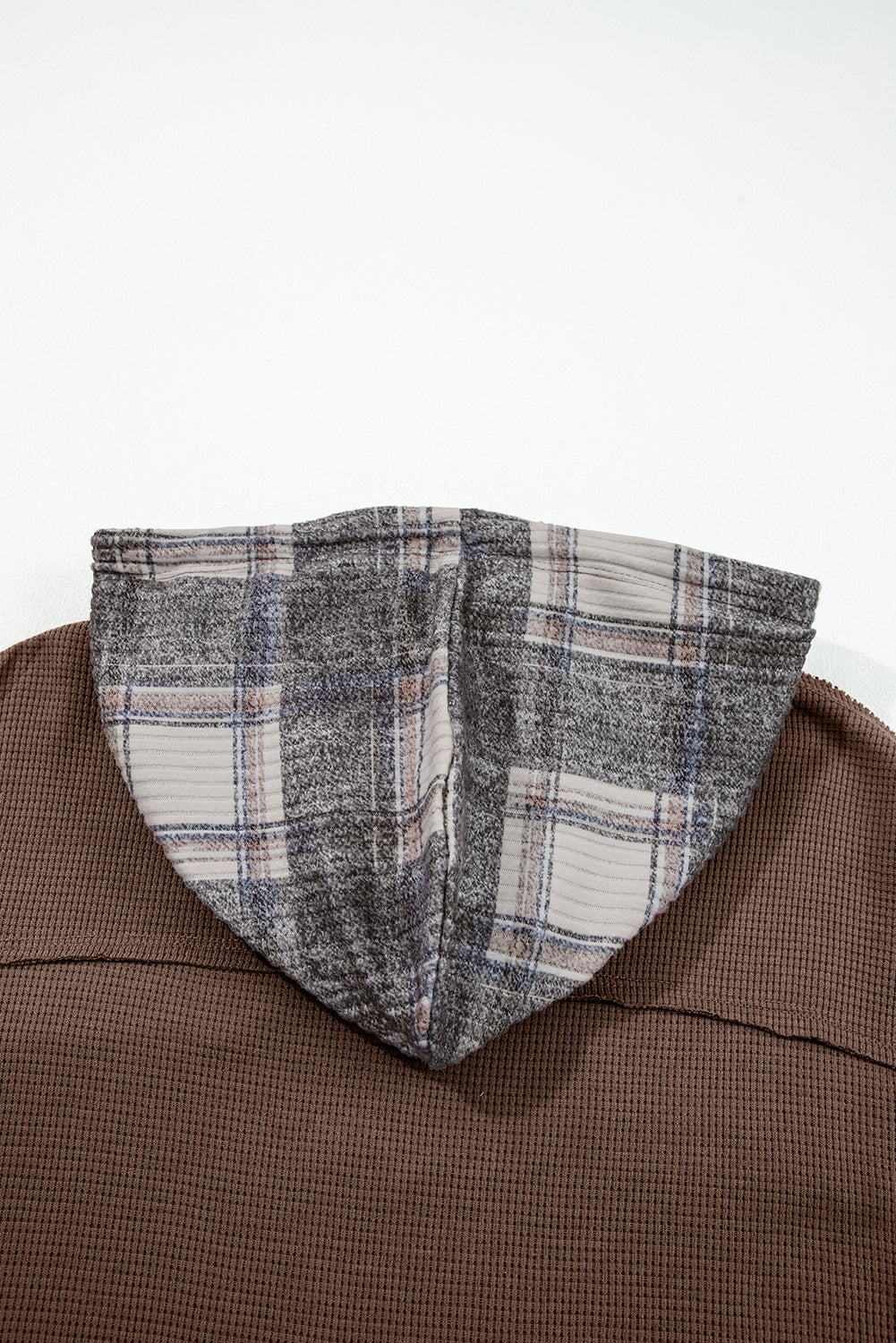 Brown Plaid Patchwork Button Down Drawstring Hooded Shacket-Tops / Dresses-[Adult]-[Female]-2022 Online Blue Zone Planet