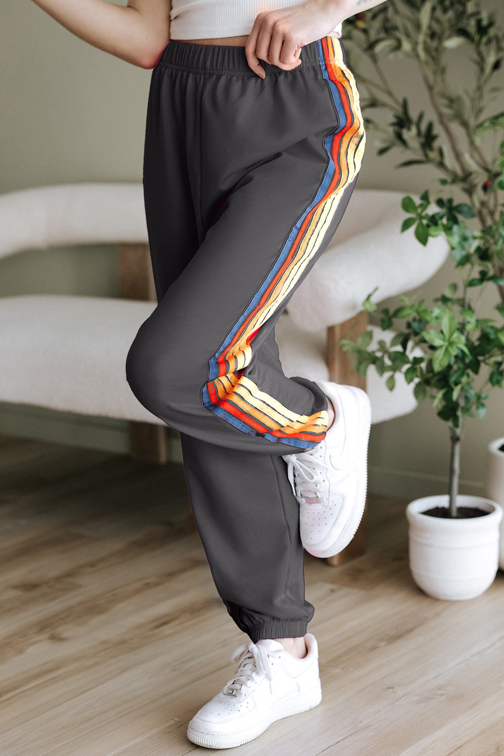 Dark Grey Counting Rainbows High Waist Sweatpants-Tops / Dresses-[Adult]-[Female]-2022 Online Blue Zone Planet