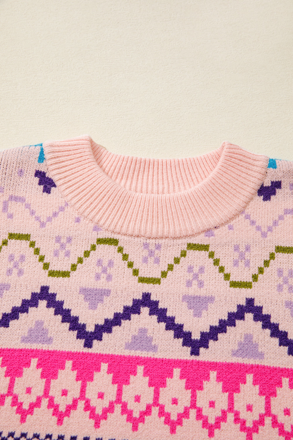 Multicolour Ethnic Christmas Pattern Knit Feather Cuffed Sweater-TOPS / DRESSES-[Adult]-[Female]-2022 Online Blue Zone Planet