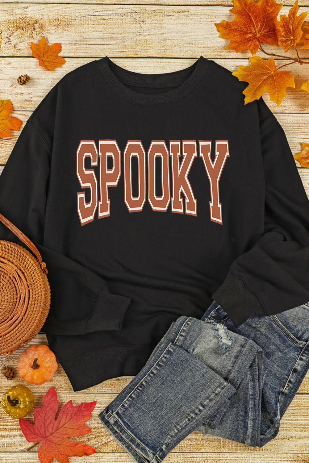 SPOOKY Round Neck Long Sleeve Sweatshirt-TOPS / DRESSES-[Adult]-[Female]-2022 Online Blue Zone Planet