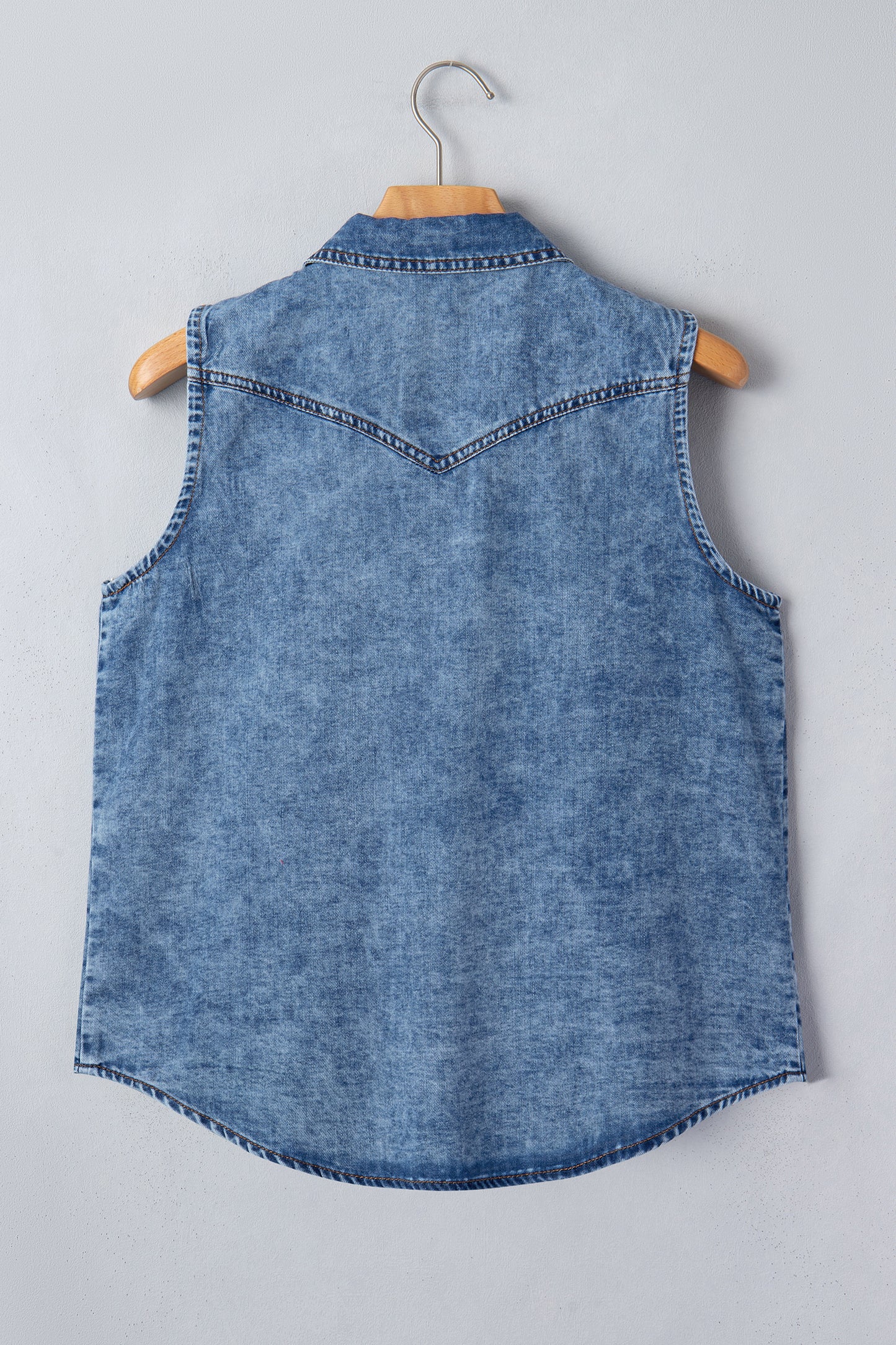 Dusk Blue Buttoned Front Collared Sleeveless Denim Vest-Tops/Tank Tops-[Adult]-[Female]-2022 Online Blue Zone Planet