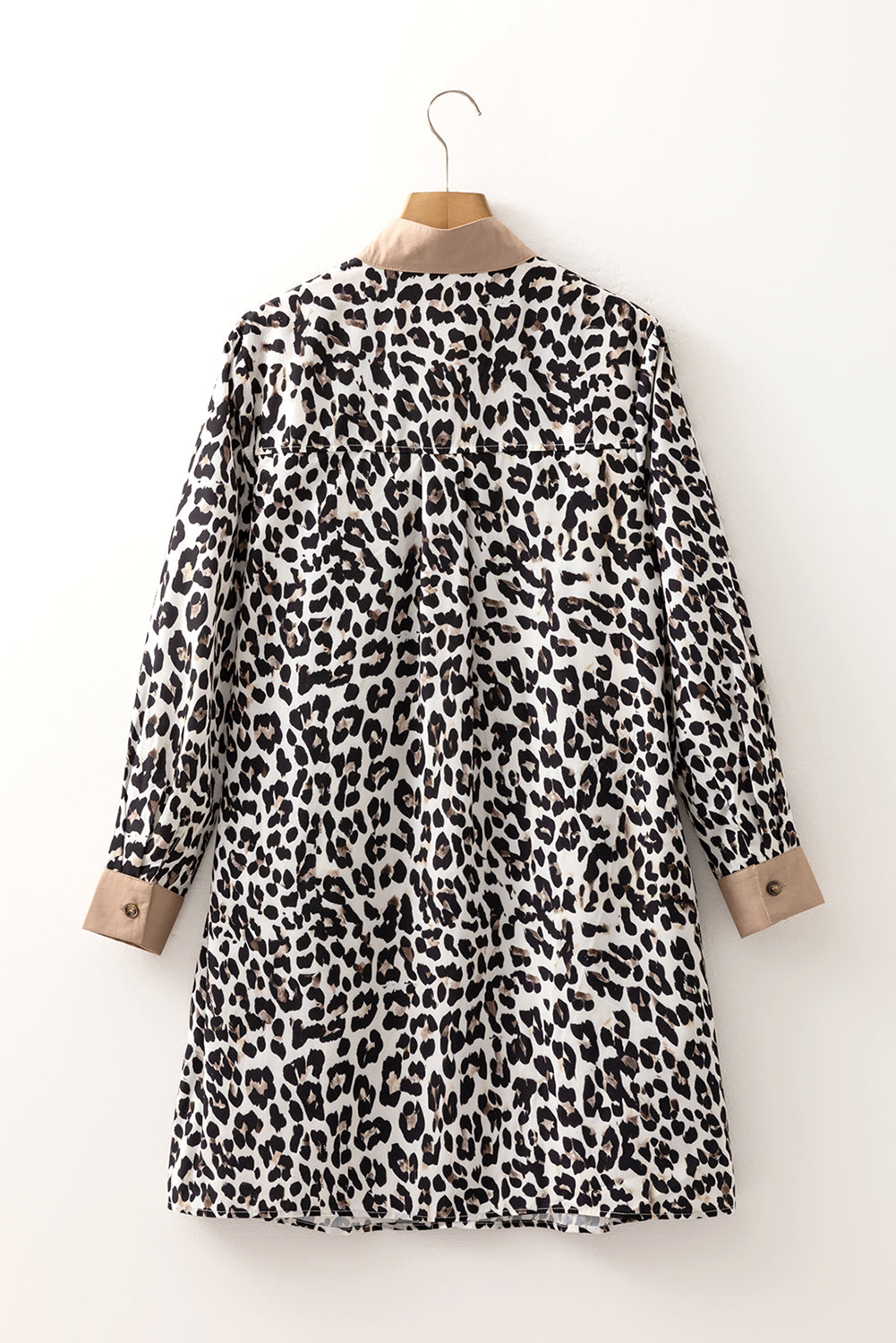 Multicolour Button Striped Collar Leopard Print Long Sleeve Flared Dress-TOPS / DRESSES-[Adult]-[Female]-2022 Online Blue Zone Planet