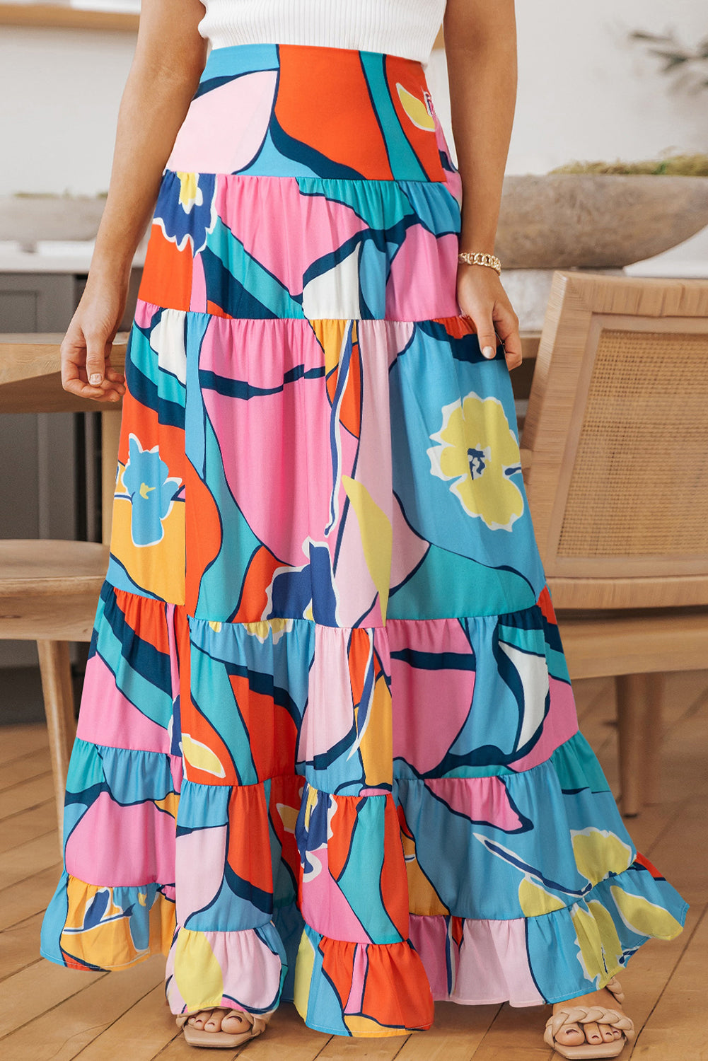 Blue Zone Planet | Pink Printed Pocketed High Waist Maxi Skirt-TOPS / DRESSES-[Adult]-[Female]-2022 Online Blue Zone Planet